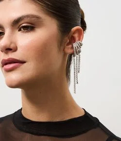 Brinco Ear Cuff em Metal com Strass