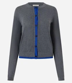 Cardigan em Tricô com Viés Contrastantes