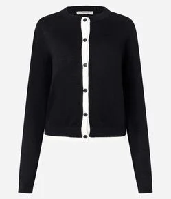 Cardigan em Tricô com Viés Contrastantes