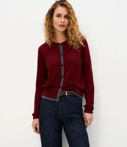 Cardigan em Tricô com Viés Contrastantes