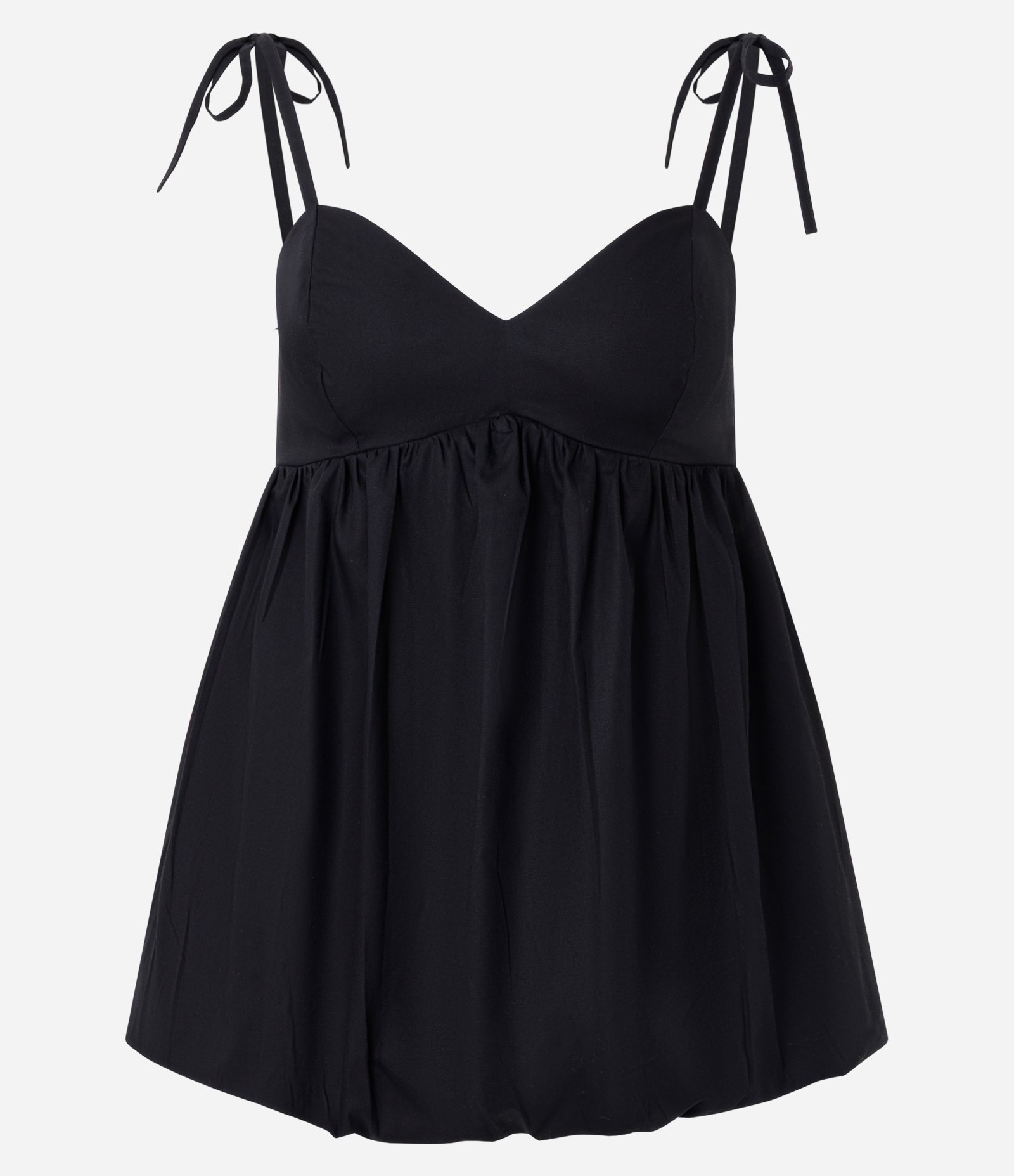 Blusa Balonê em Tricoline com Decote Coração e Alças para Amarração Preto 5