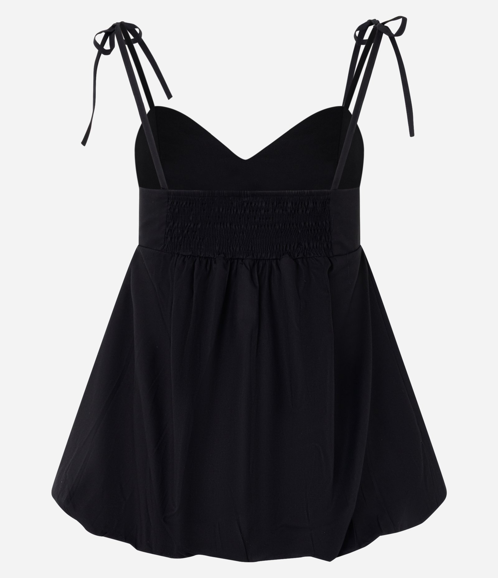 Blusa Balonê em Tricoline com Decote Coração e Alças para Amarração Preto 6