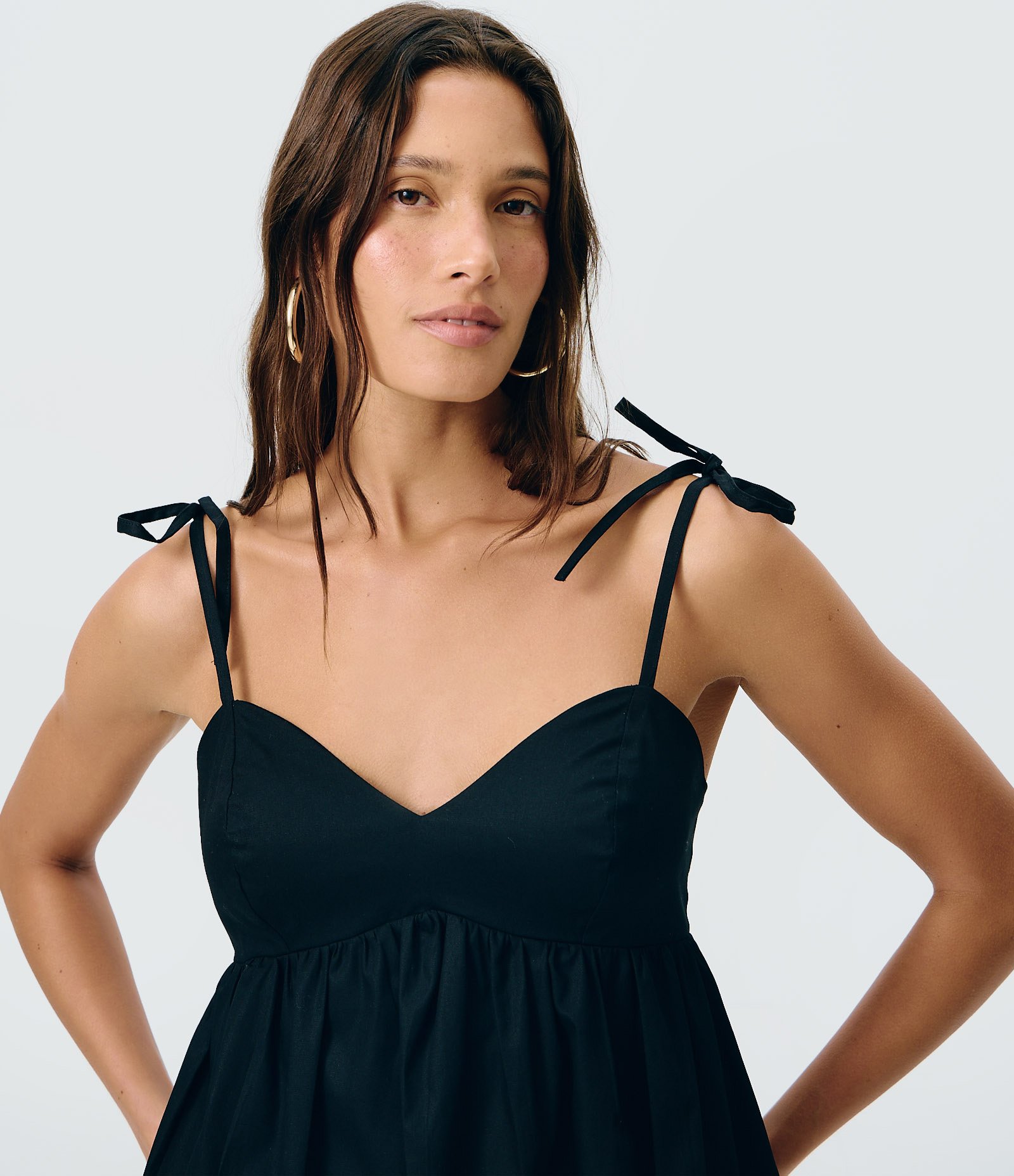 Blusa Balonê em Tricoline com Decote Coração e Alças para Amarração Preto 1
