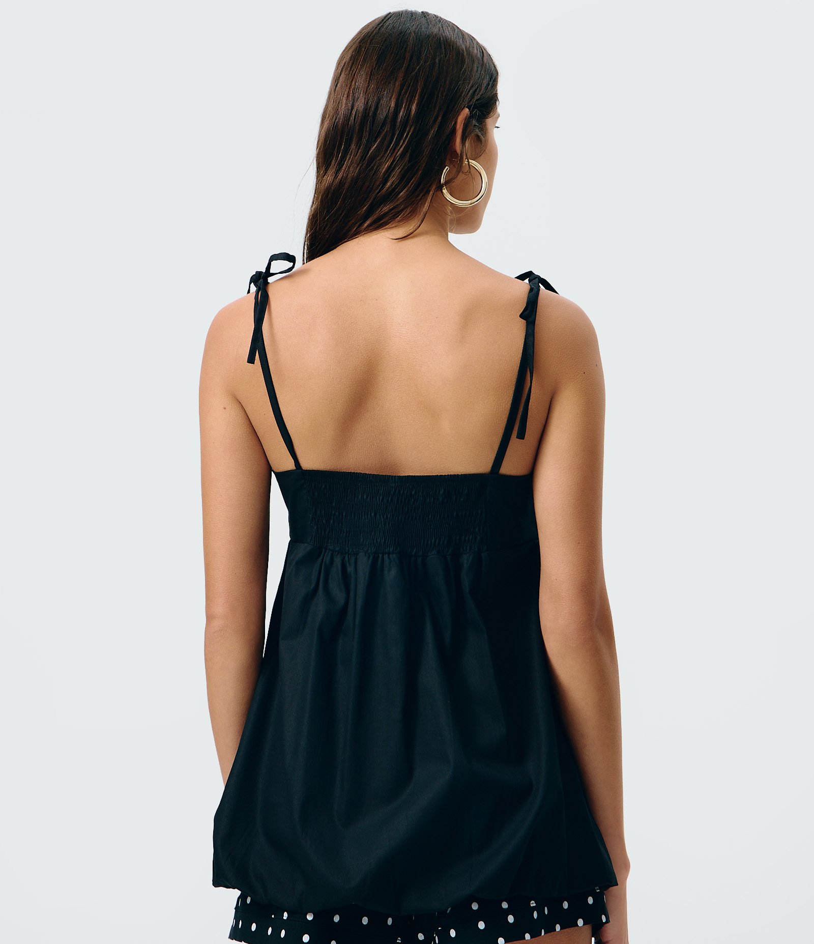 Blusa Balonê em Tricoline com Decote Coração e Alças para Amarração Preto 4