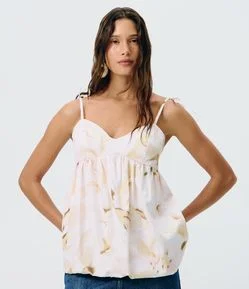 Blusa Balonê em Tricoline com Estampa Floral