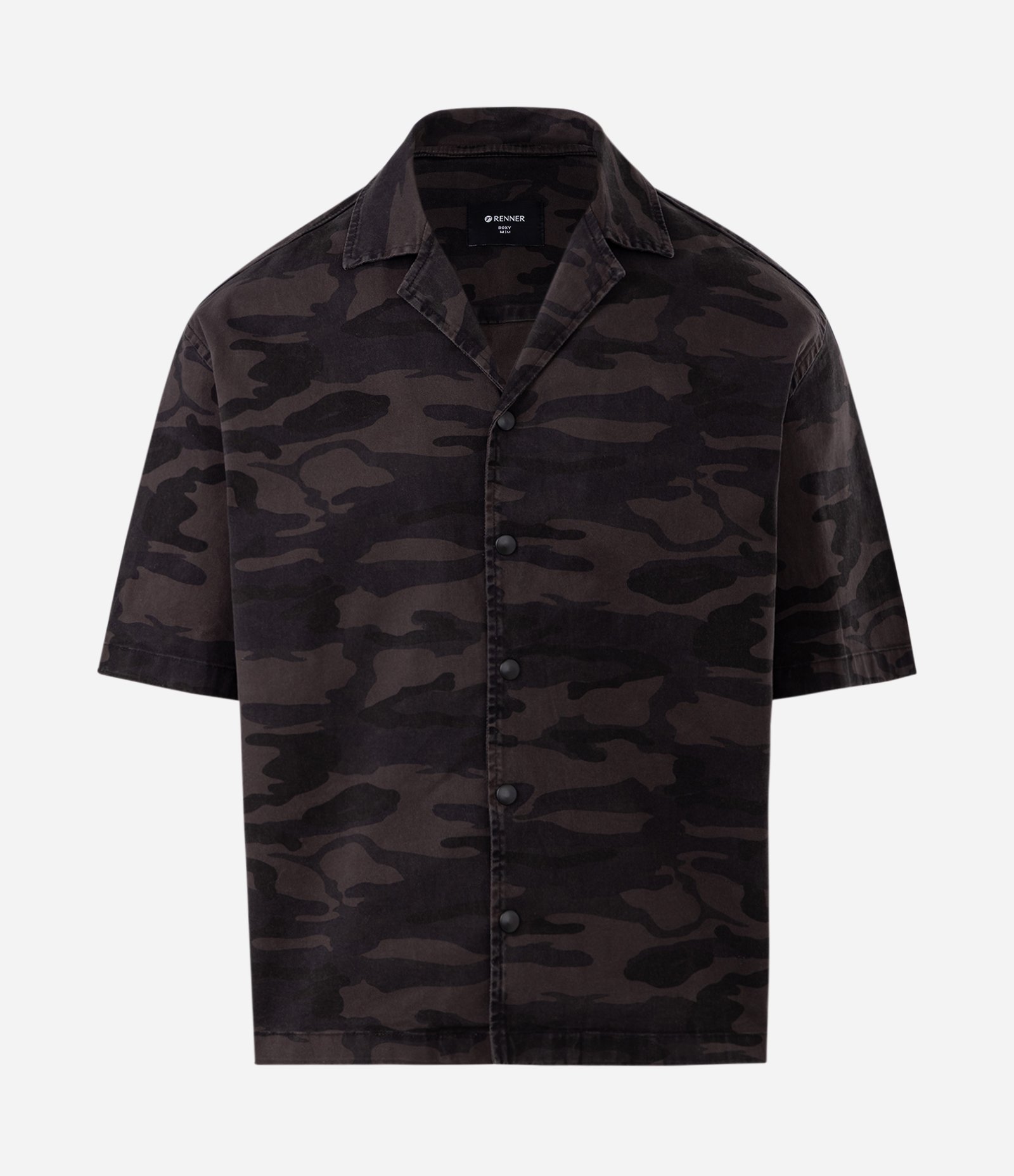 Camisa Boxy em Sarja Camuflada Preto 1