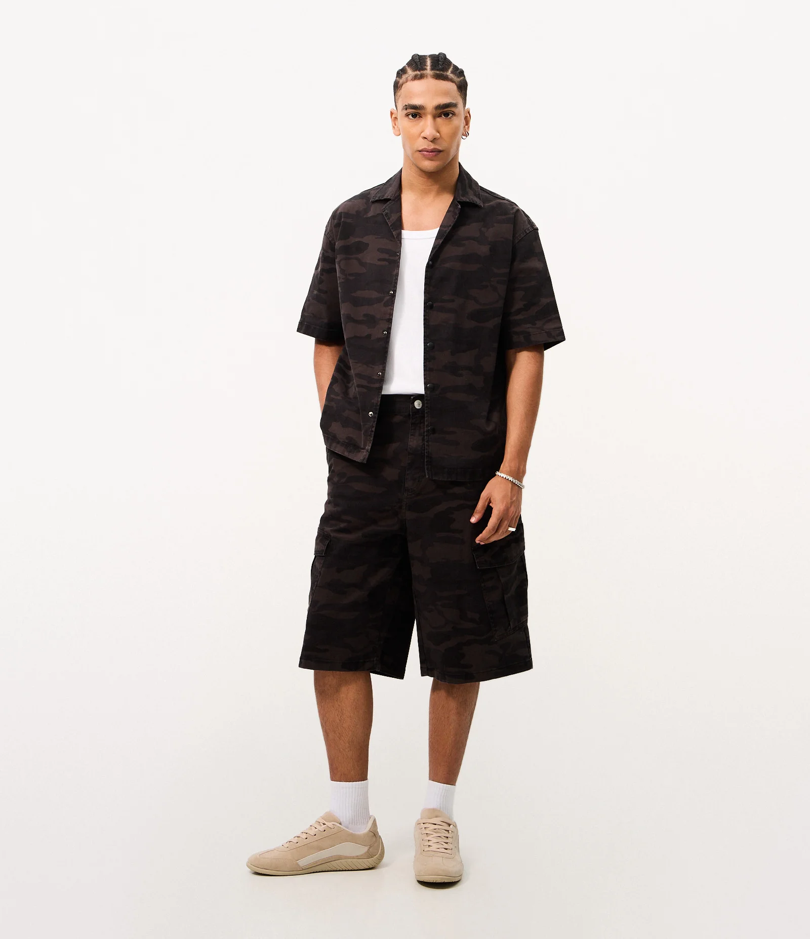 Camisa Boxy em Sarja Camuflada Preto 2