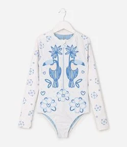 Maiô Infantil com Zíper Frontal Estampado - Tam 5 a 14 Anos