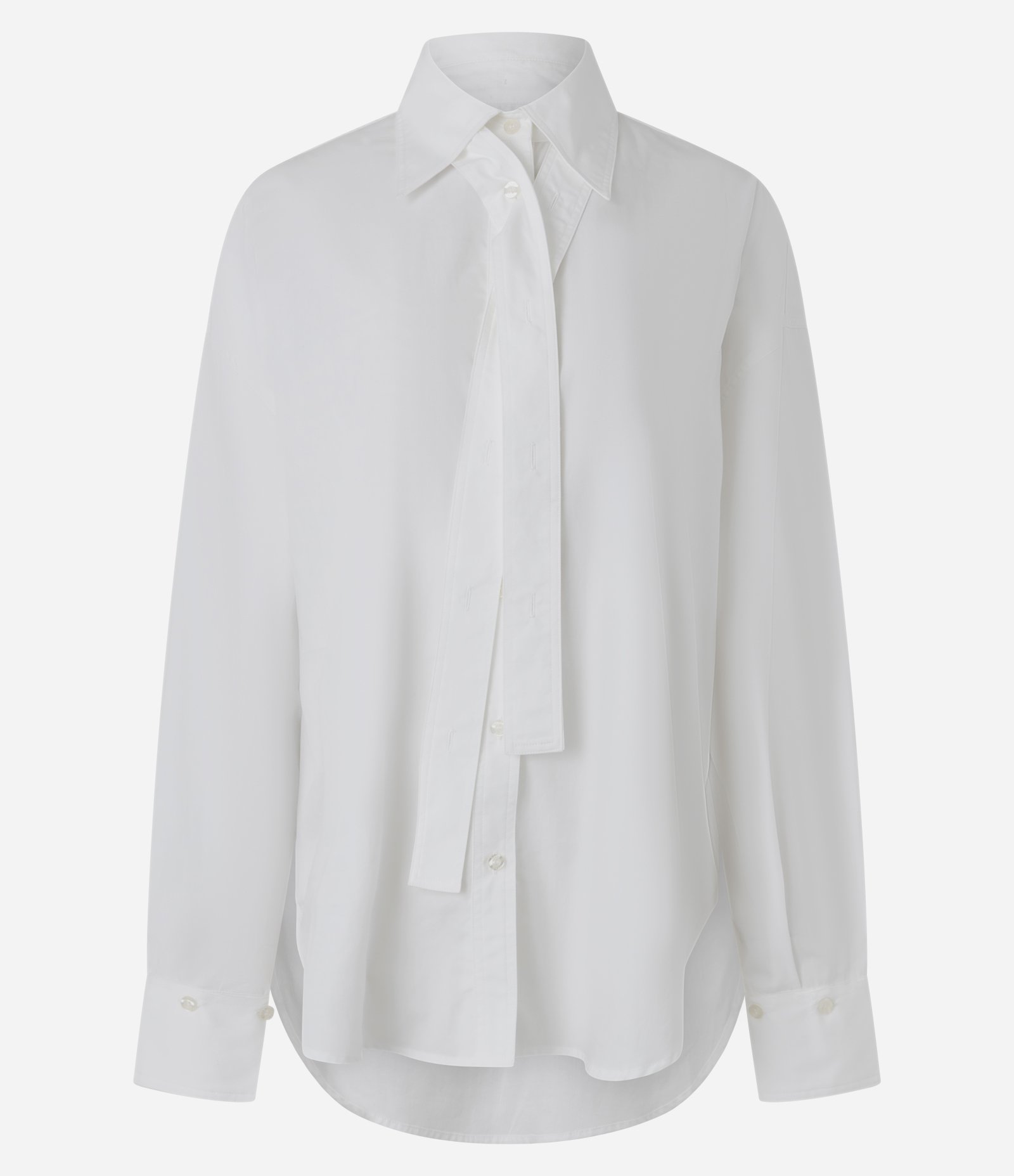 Camisa em Tricoline com Faixa Aplicada de Vista Frontal e Punhos Removíveis Branco 5