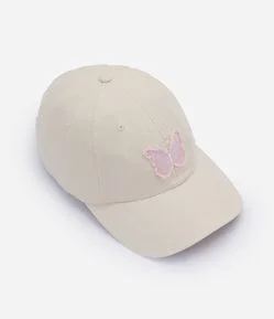 Boné Infantil Em Algodão Com Aplique Bordado Borboleta - Tam Único