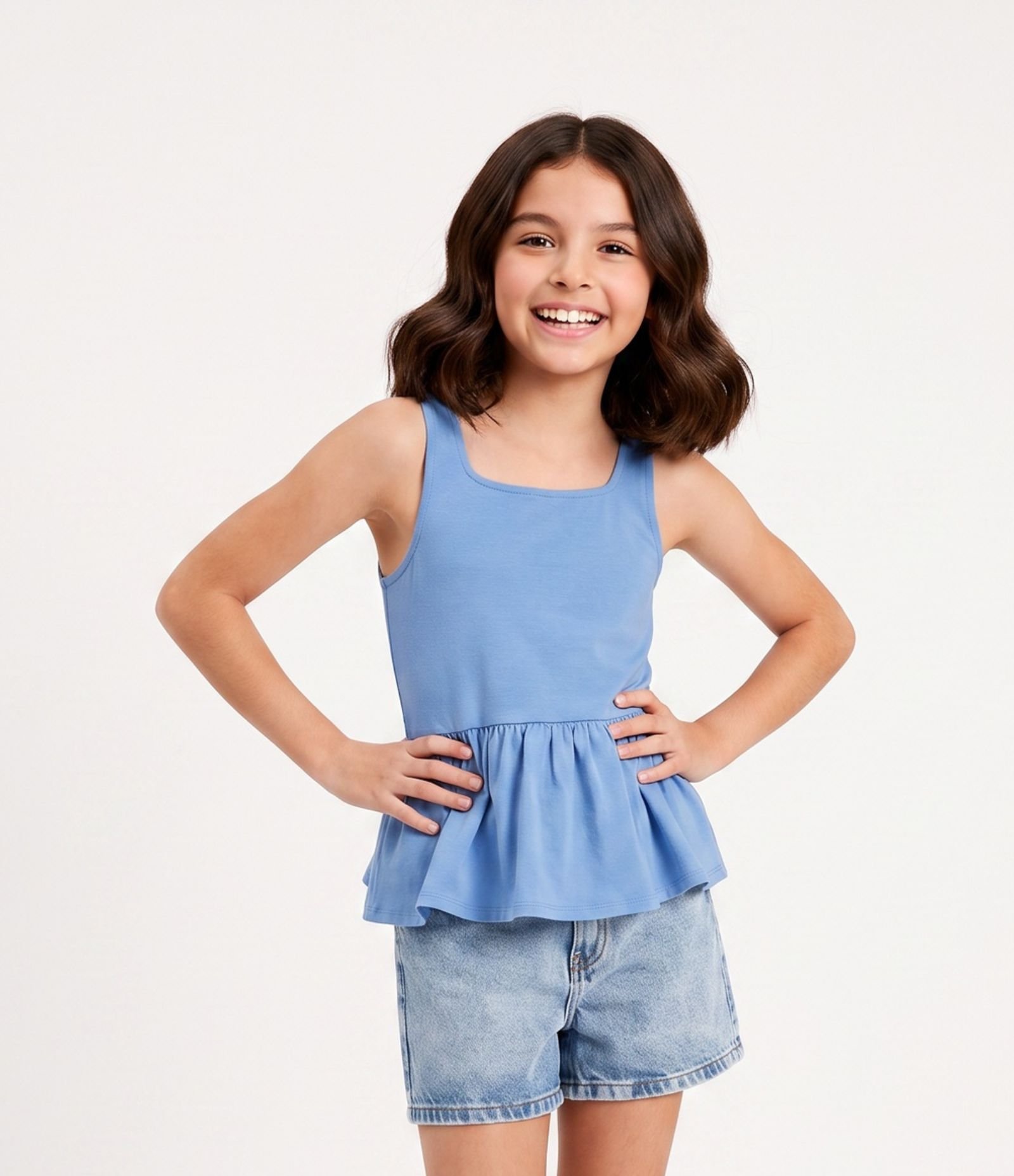 Blusa Peplum Infantil com Babado na Barra - Tam 5 a 16 Anos Azul 1