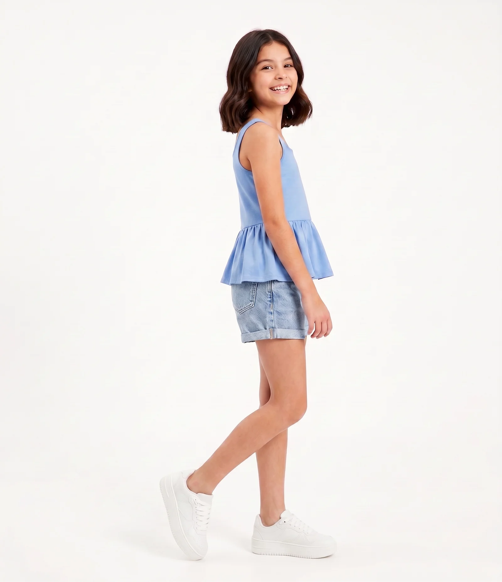 Blusa Peplum Infantil com Babado na Barra - Tam 5 a 16 Anos Azul 2