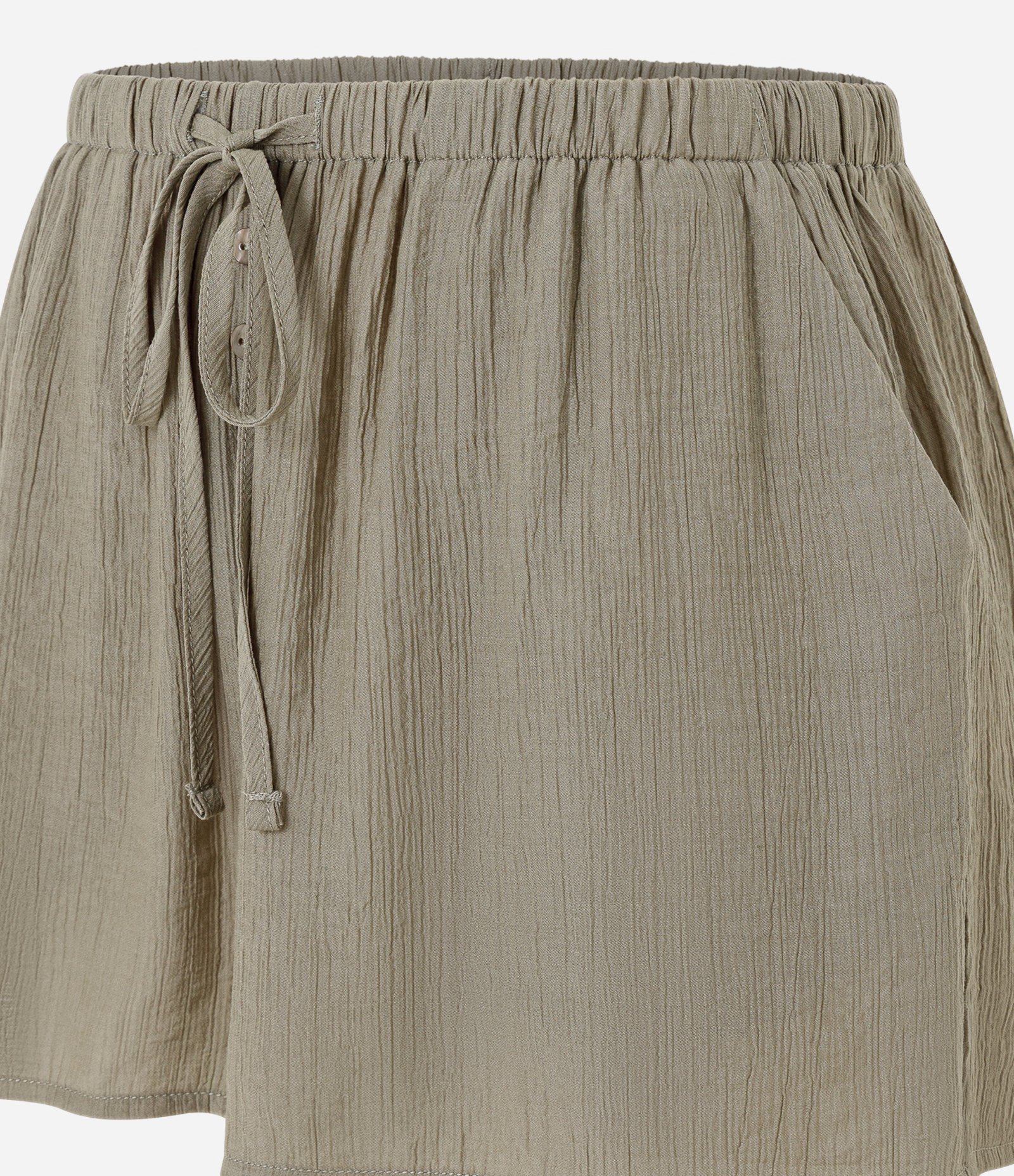 Saída de Praia Short em Viscose com Bolso e Amarração Verde Oliva 2