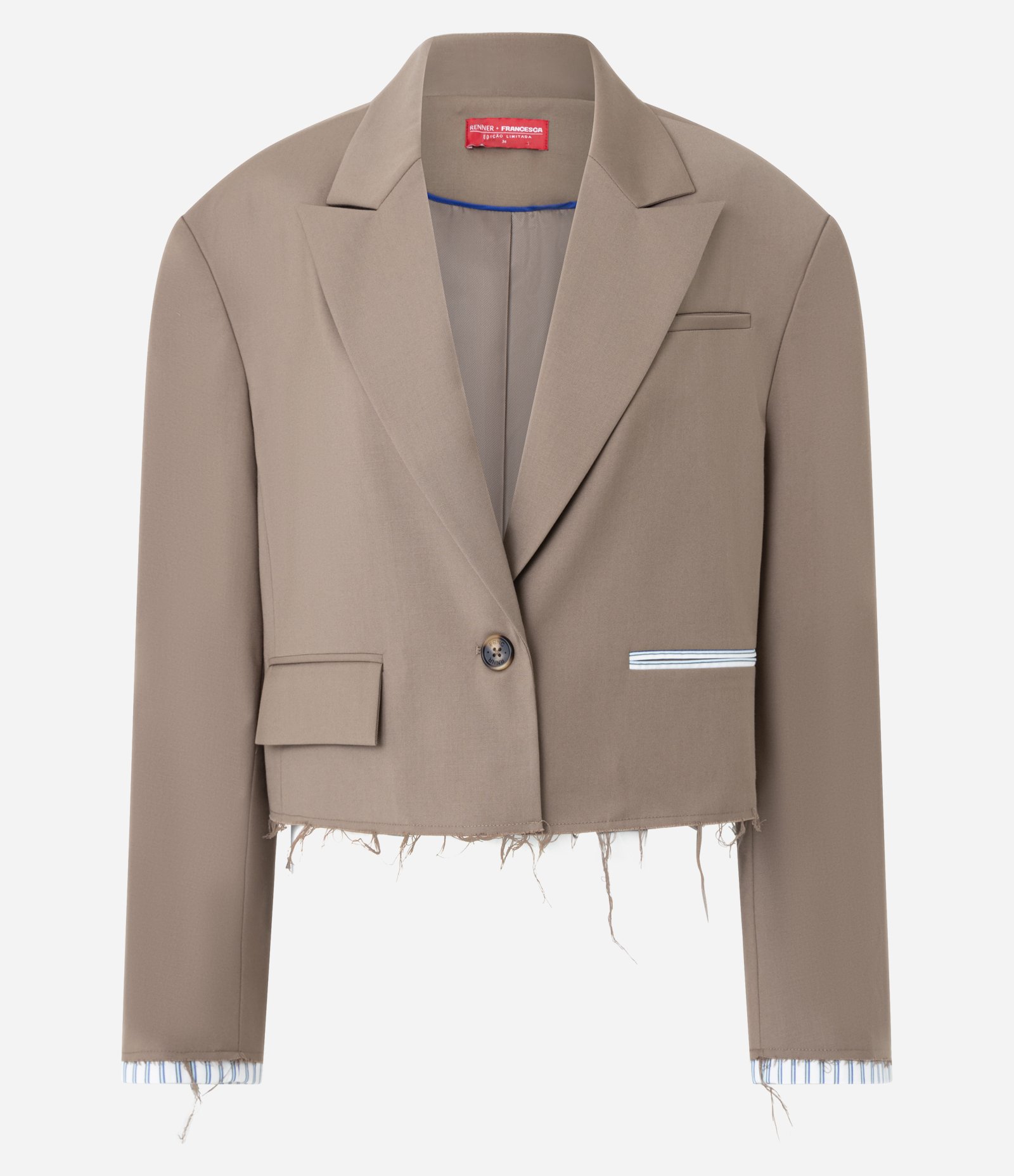 Blazer Oversized Alfaiatado com Acabamento Desfiado Bege 5
