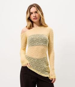 Blusa Ombro Único em Renda Texturizada com Barra com Ponta