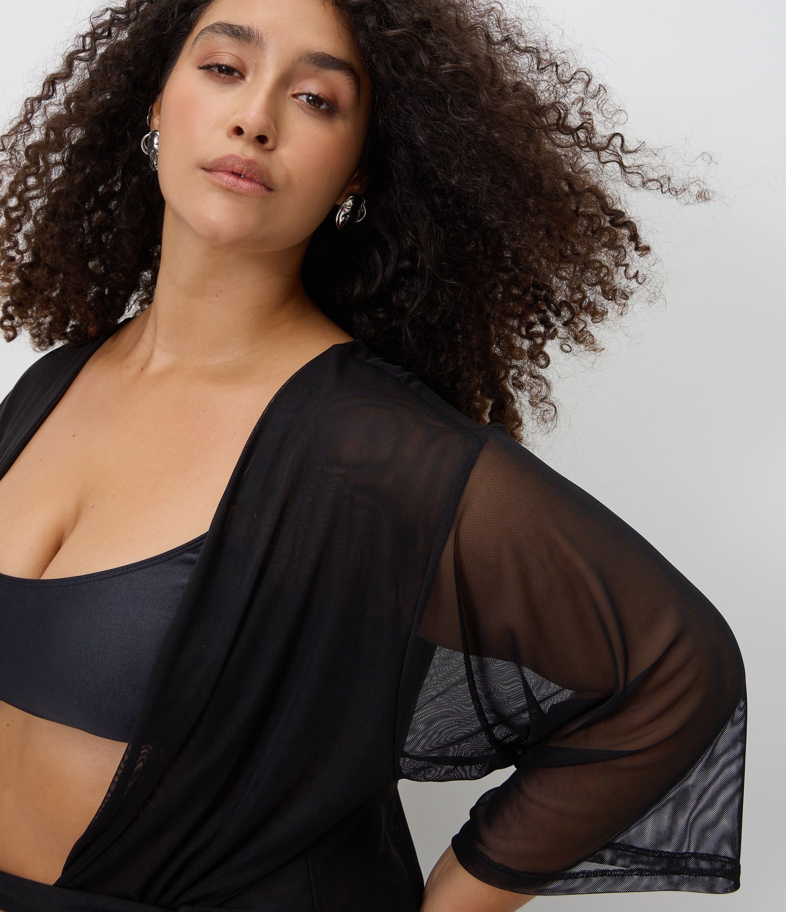 Saída de Praia em Tule com Amarração Frontal Curve & Plus Size Preto 3