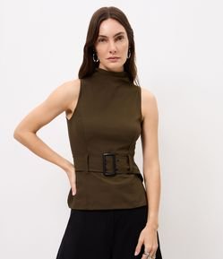 Blusa em Microfibra com Cinto e Fivela