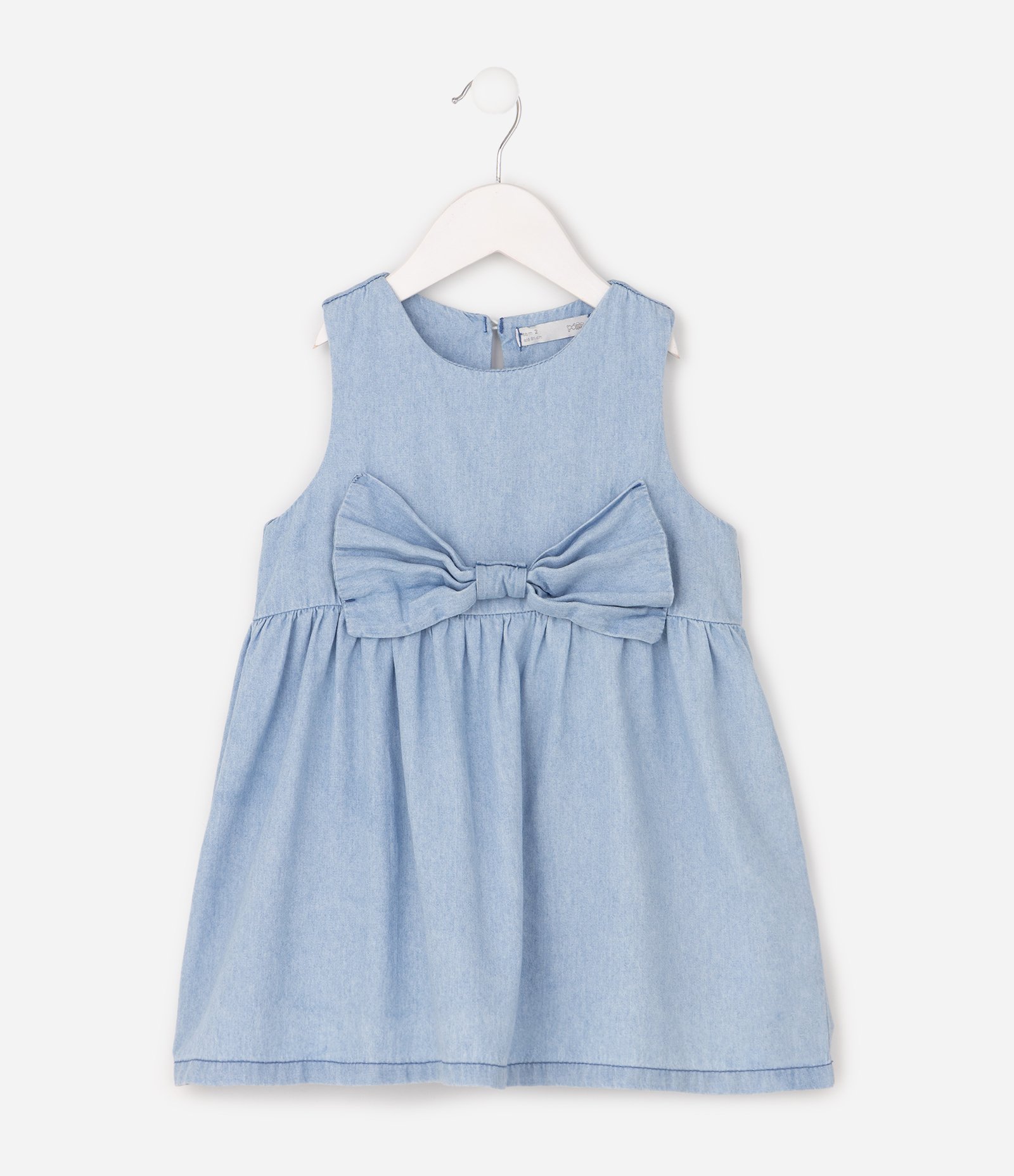 Vestido Infantil Evasê em Jeans com Laço Frontal - Tam 1 a 6 Anos Azul 1