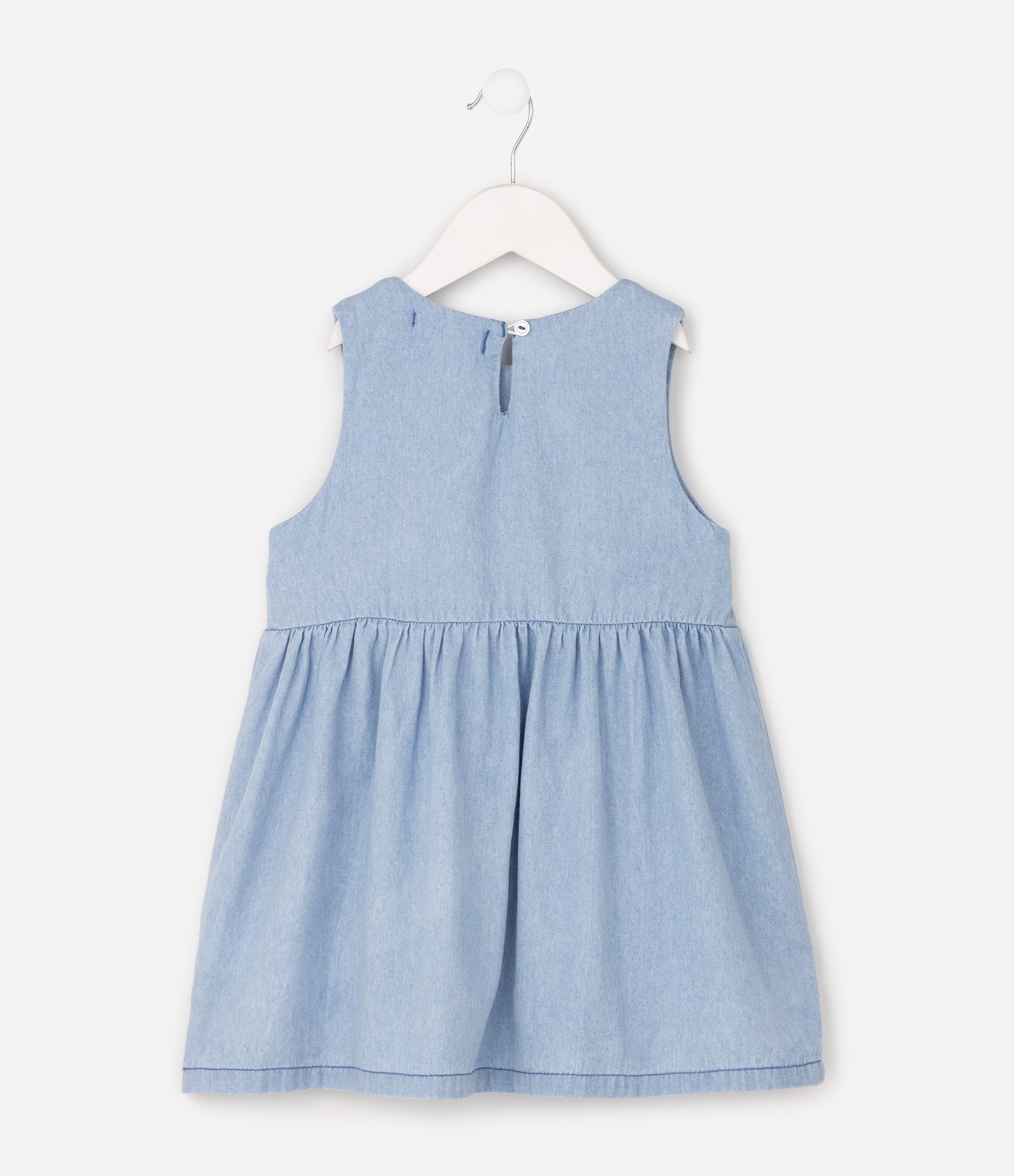 Vestido Infantil Evasê em Jeans com Laço Frontal - Tam 1 a 6 Anos Azul 2