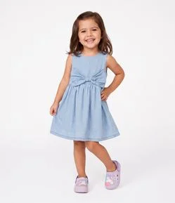 Vestido Infantil Evasê em Jeans com Laço Frontal - Tam 1 a 6 Anos