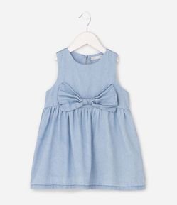 Vestido Infantil Evasê em Jeans com Laço Frontal - Tam 1 a 6 Anos