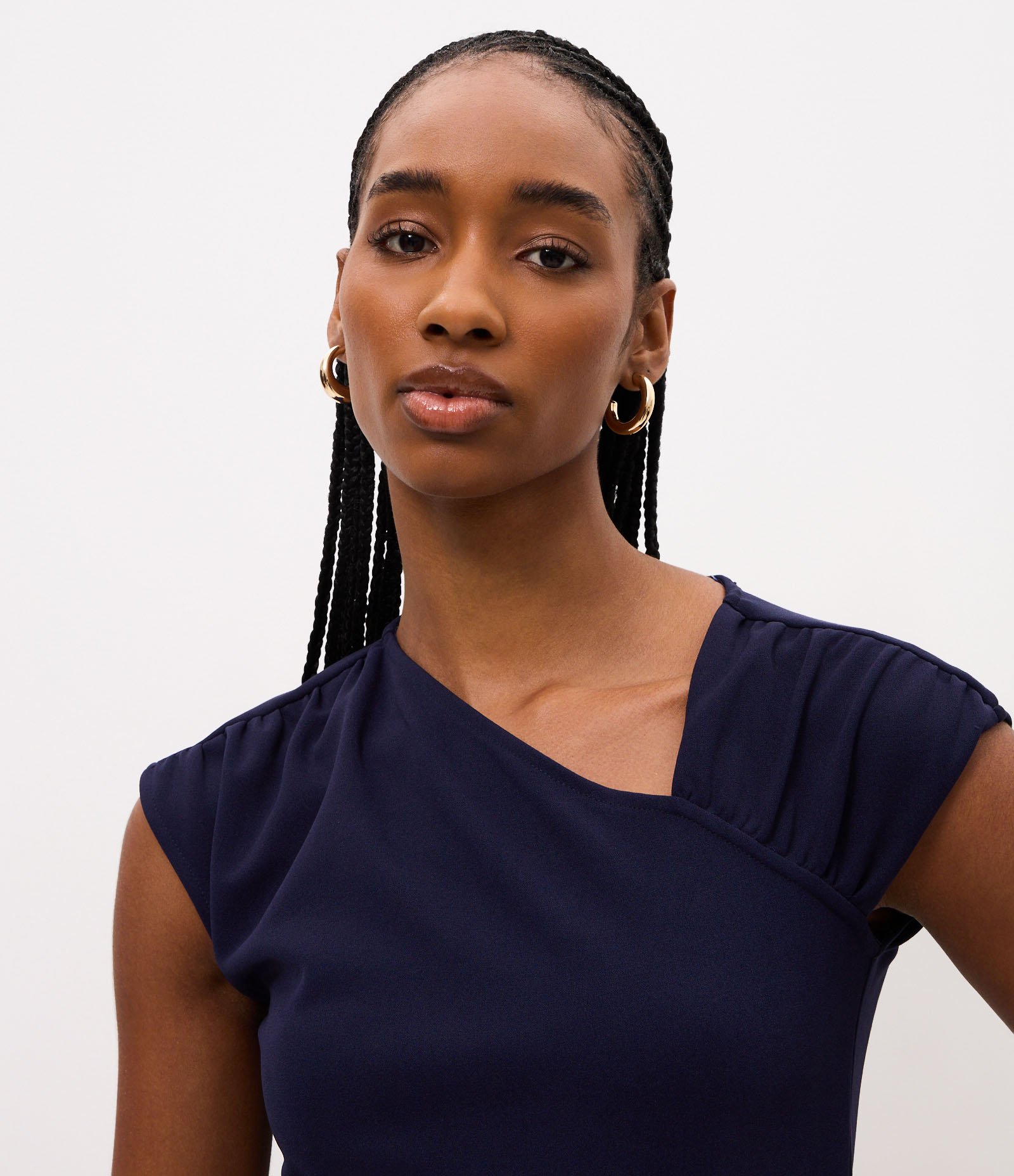 Blusa Peplum Assimétrica com Decote Transpassado Azul 3