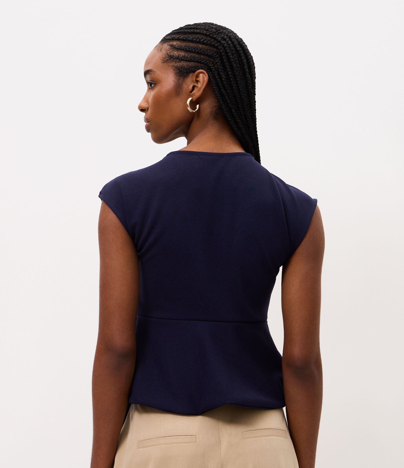 Blusa Peplum Assimétrica com Decote Transpassado Azul 4