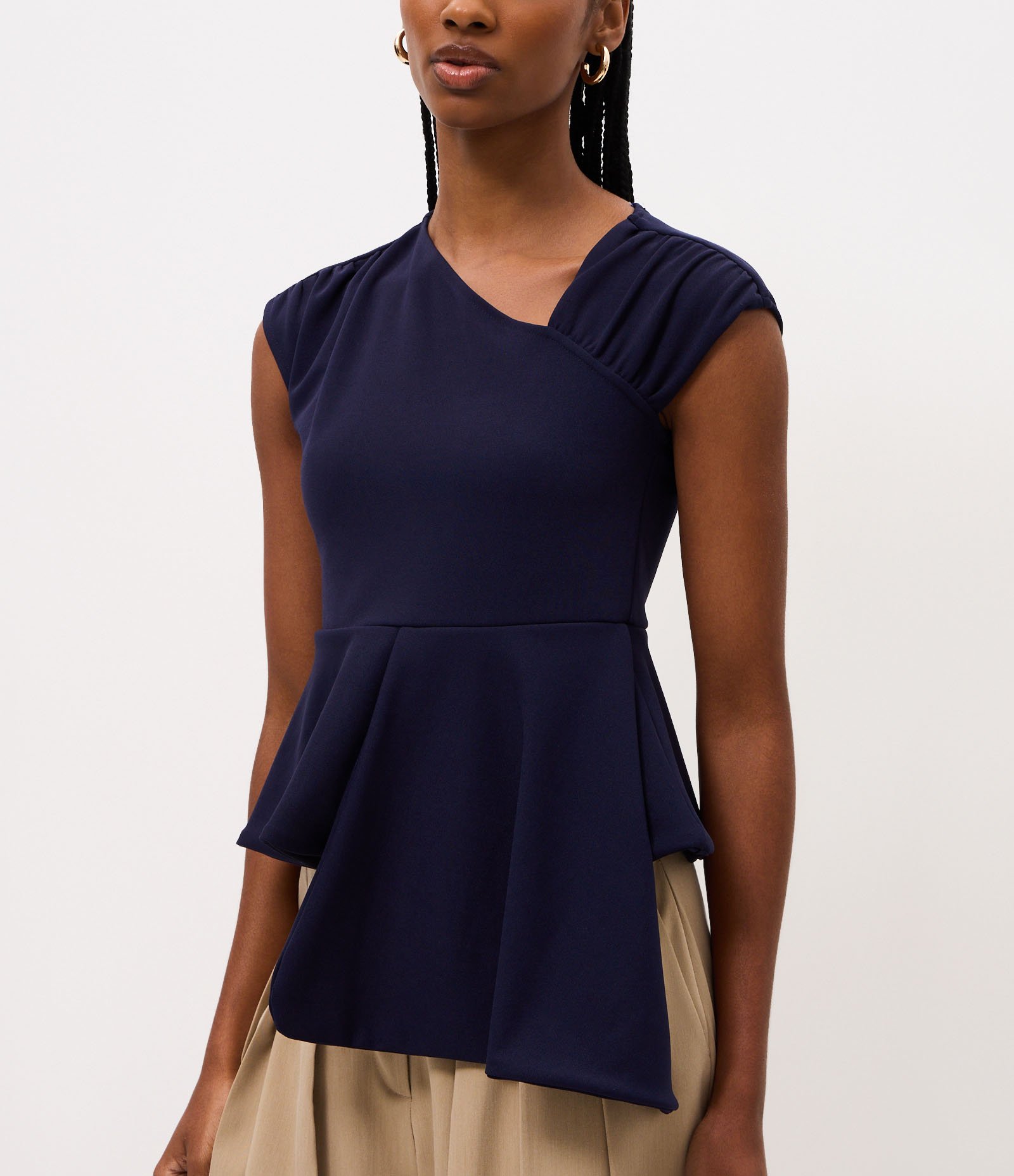 Blusa Peplum Assimétrica com Decote Transpassado Azul 5