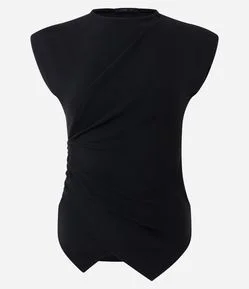 Blusa com Recorte Transpassado e Ombreiras