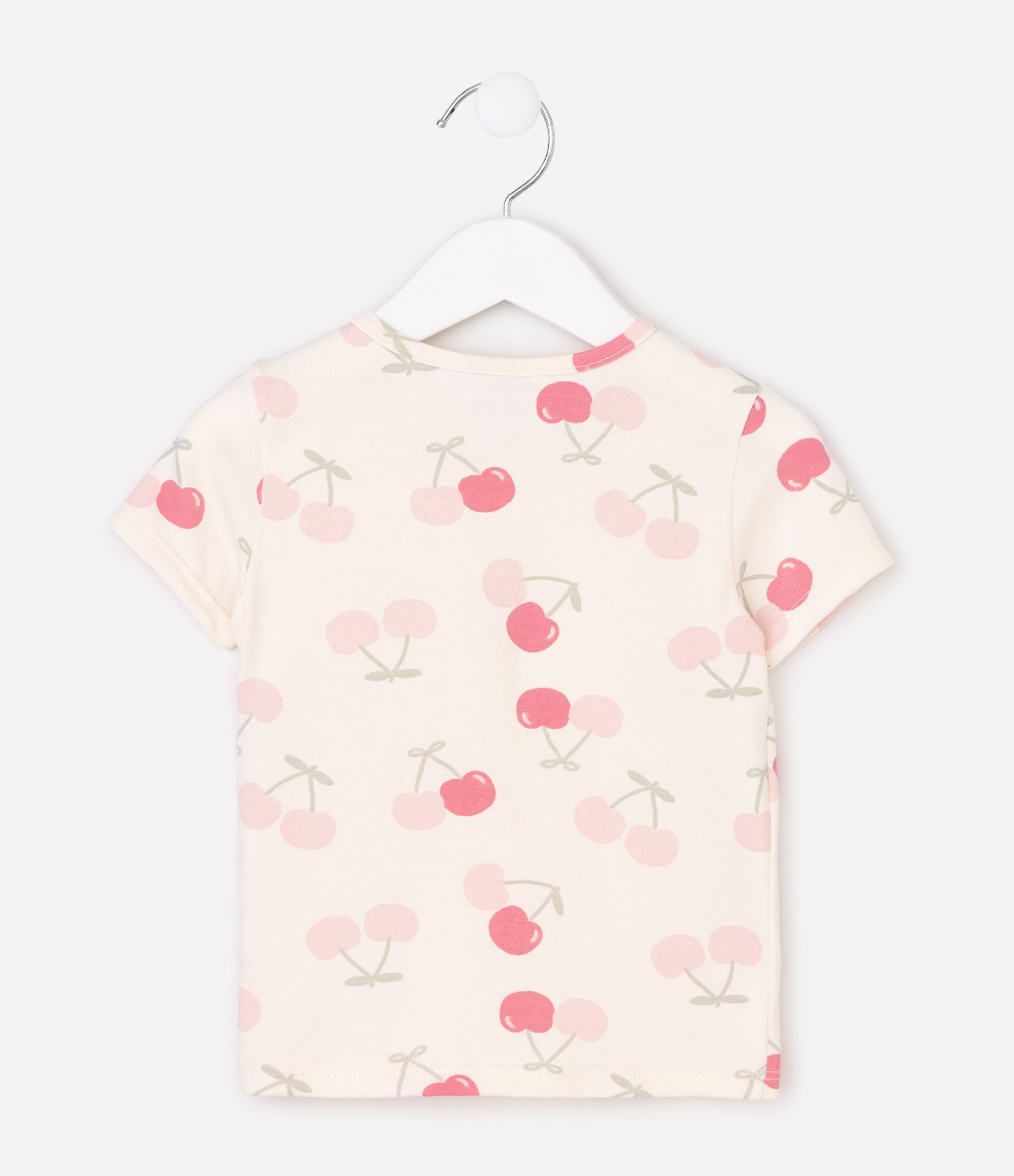 Camiseta Infantil Slim com Estampa de Cerejas - Tam 1 a 6 Anos Bege/Rosa 2