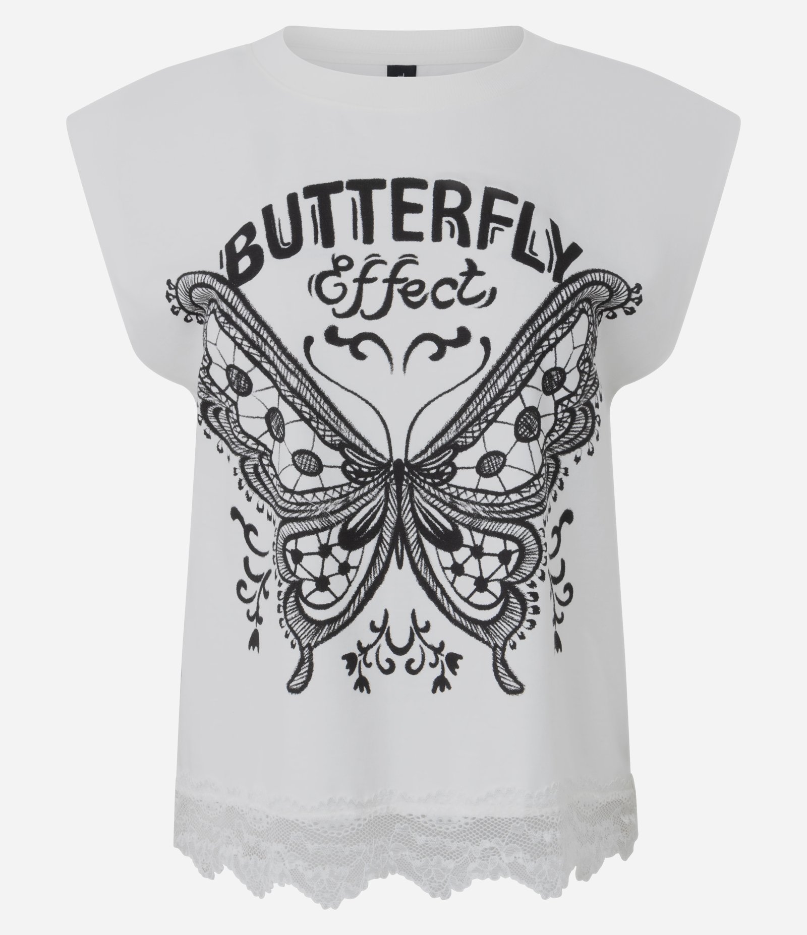 Blusa Muscle em Algodão com Estampa Butterfly Effect e Renda Branco 5