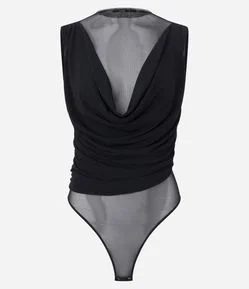 Body em Tule com Sobreposição Drapeada