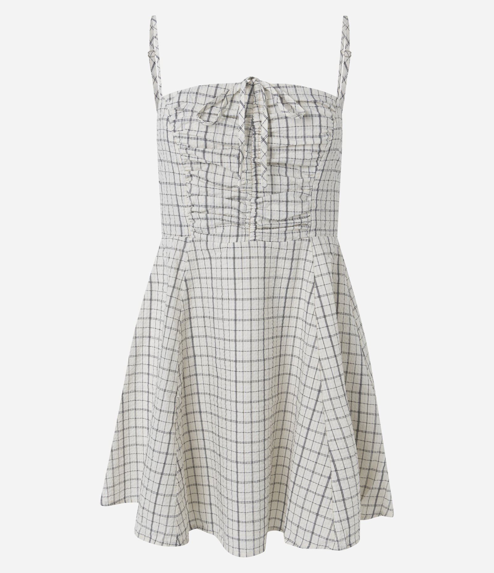 Vestido Em Viscose Com Alça Soft Texturizado Xadrez Cinza 5