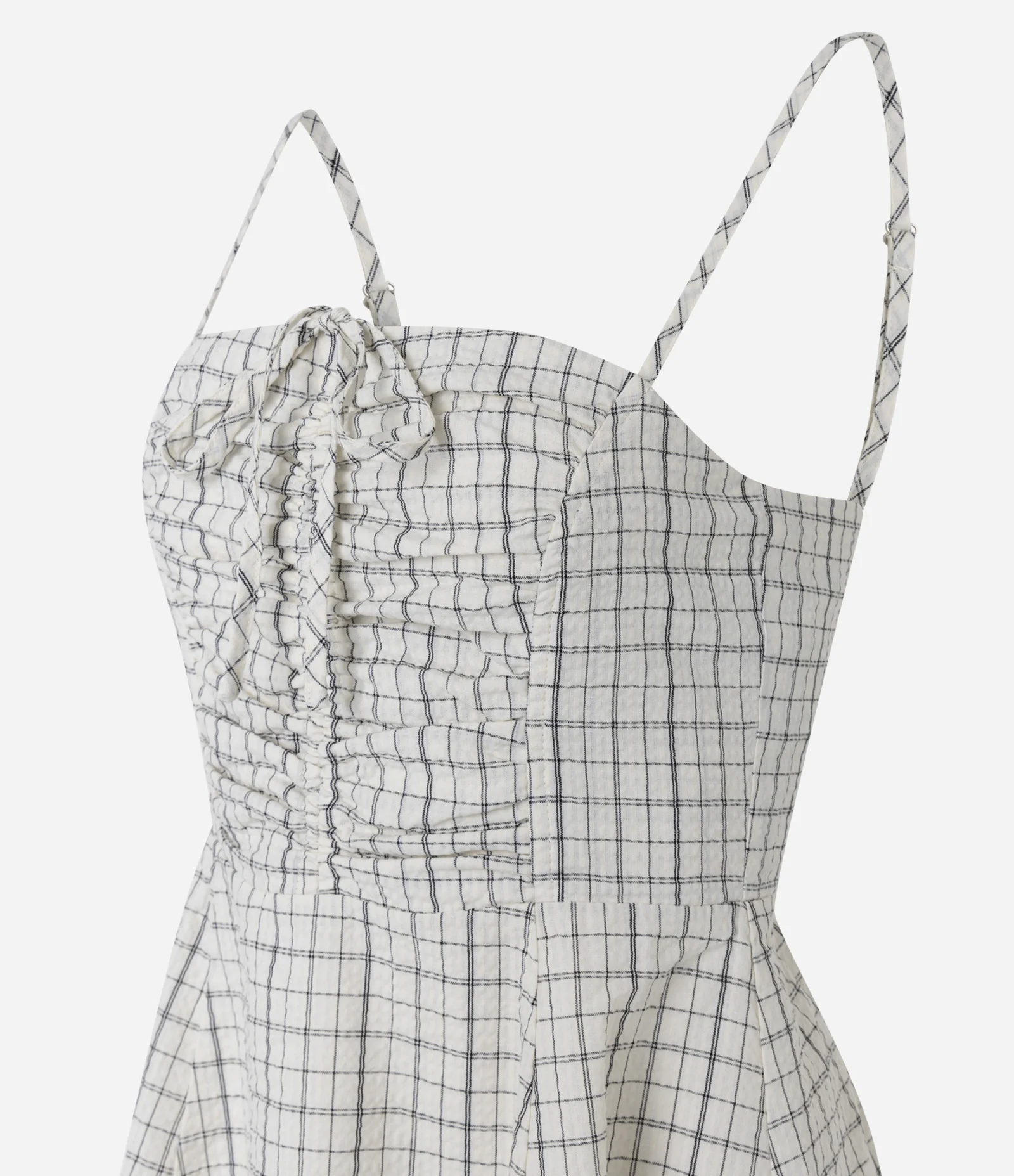 Vestido Em Viscose Com Alça Soft Texturizado Xadrez Cinza 6