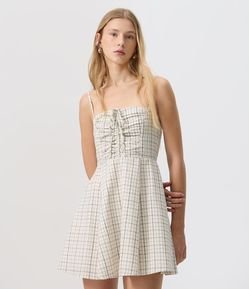 Vestido Em Viscose Com Alça Soft Texturizado Xadrez