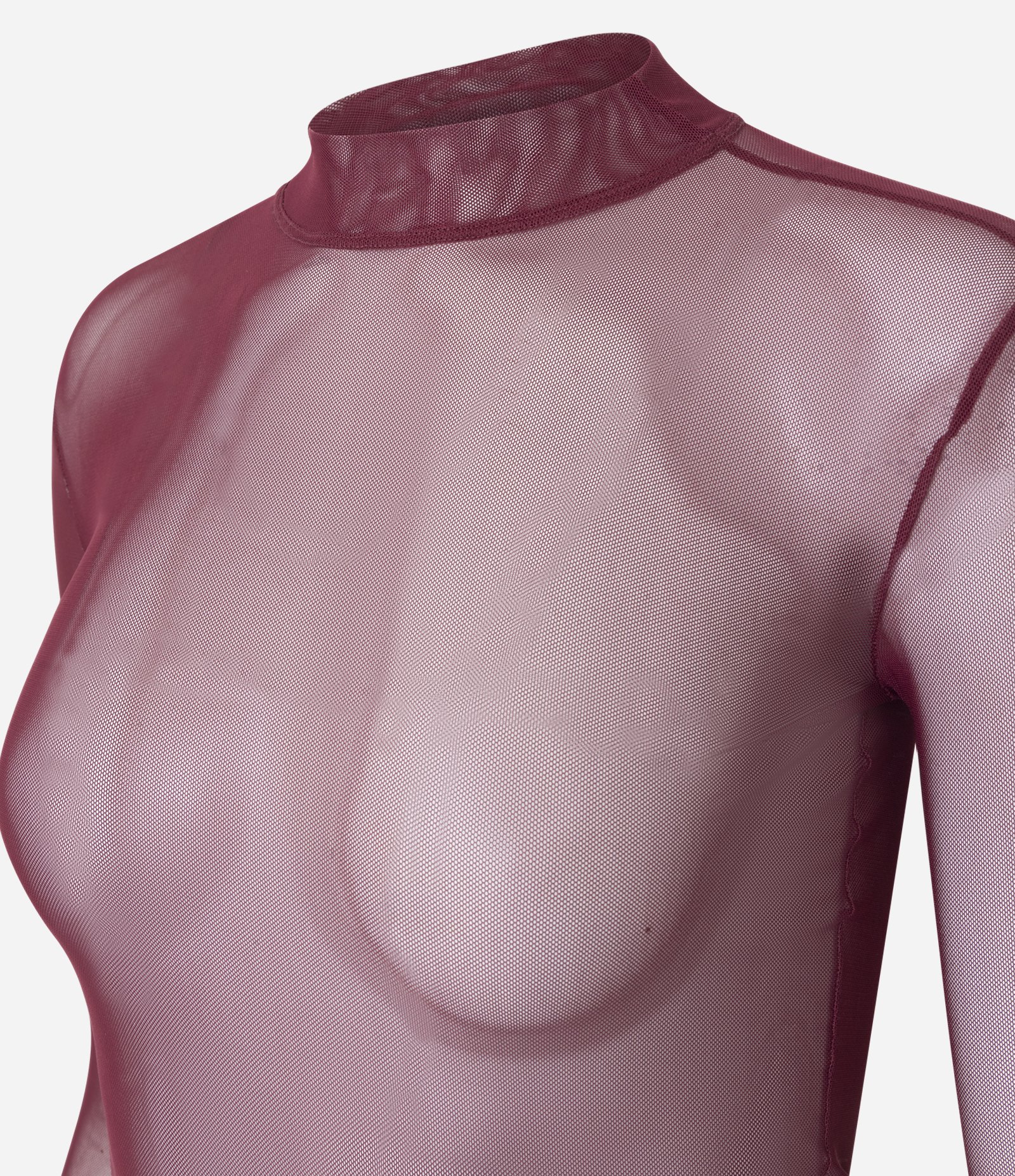 Blusa em Tule com Transparência e Golinha Alta Vermelho 6