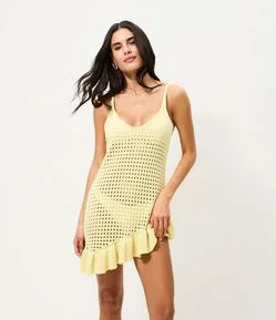 Saída de Praia Vestido em Tricô com Barra Assimétrica