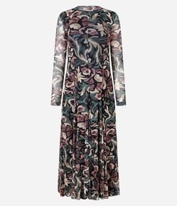 Vestido Longo em Tule com Estampa Floral