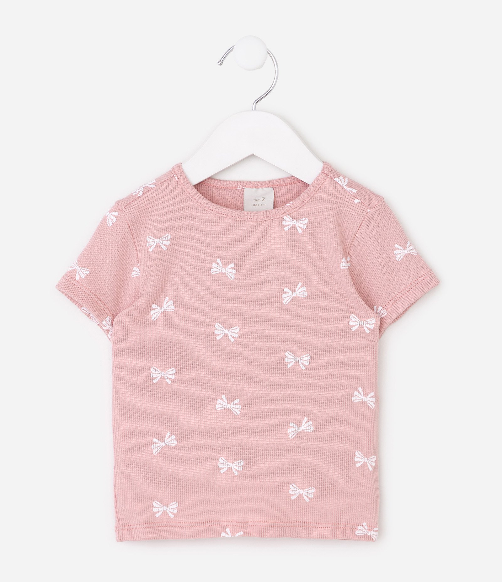 Blusa Slim Infantil em Ribana com Estampa de Laços – Tam 1 a 6 Anos Rosa 1