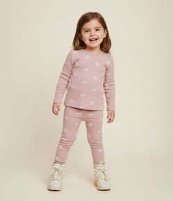 Blusa Infantil em Ribana com Estampa de Lacinhos - Tam 1 a 6 Anos