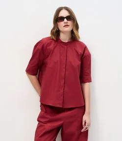 Camisa Ampla em Tricoline com Gola Padre