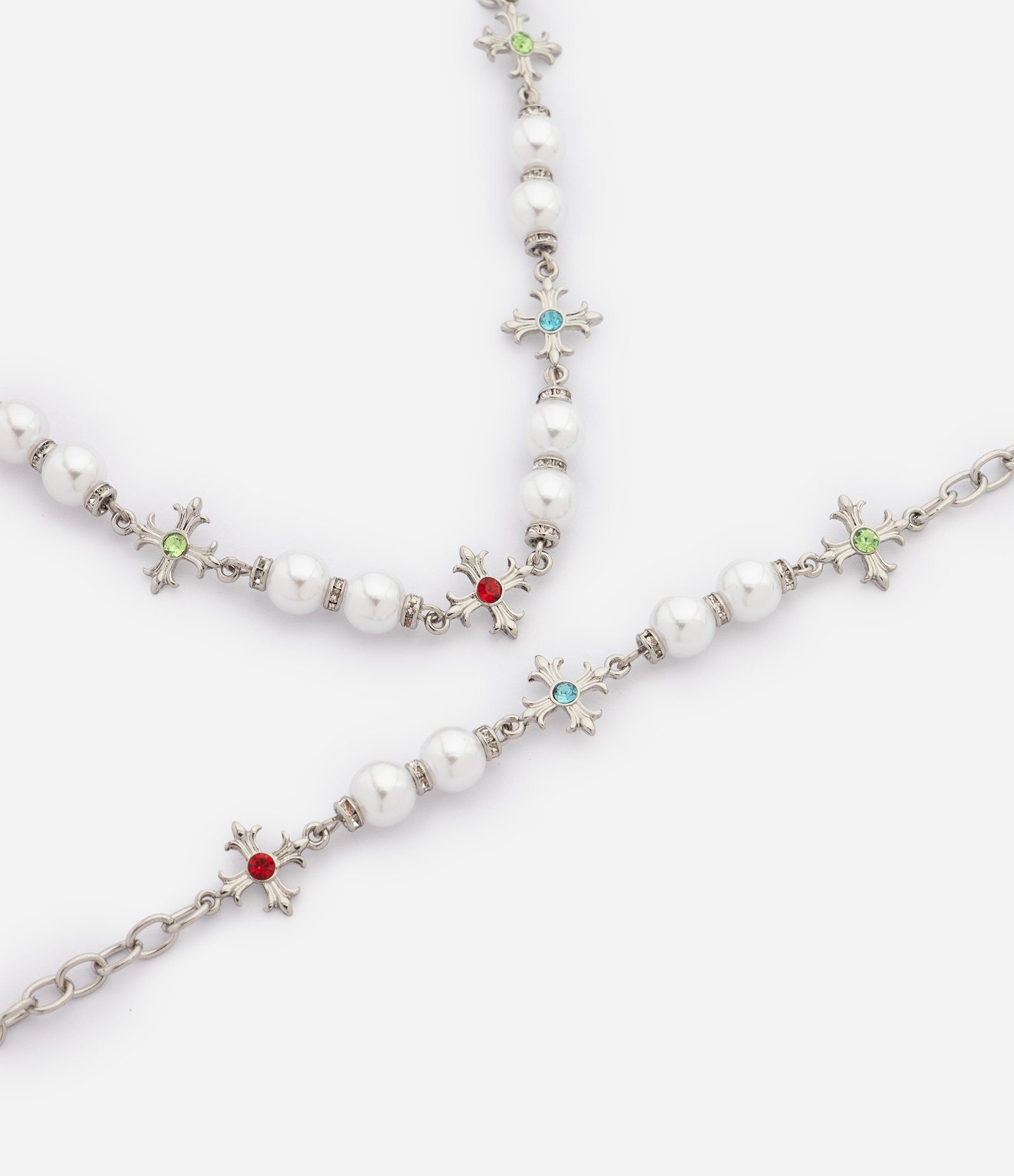 Kit Colar e Pulseira Metalizado com Pérolas Prata 1