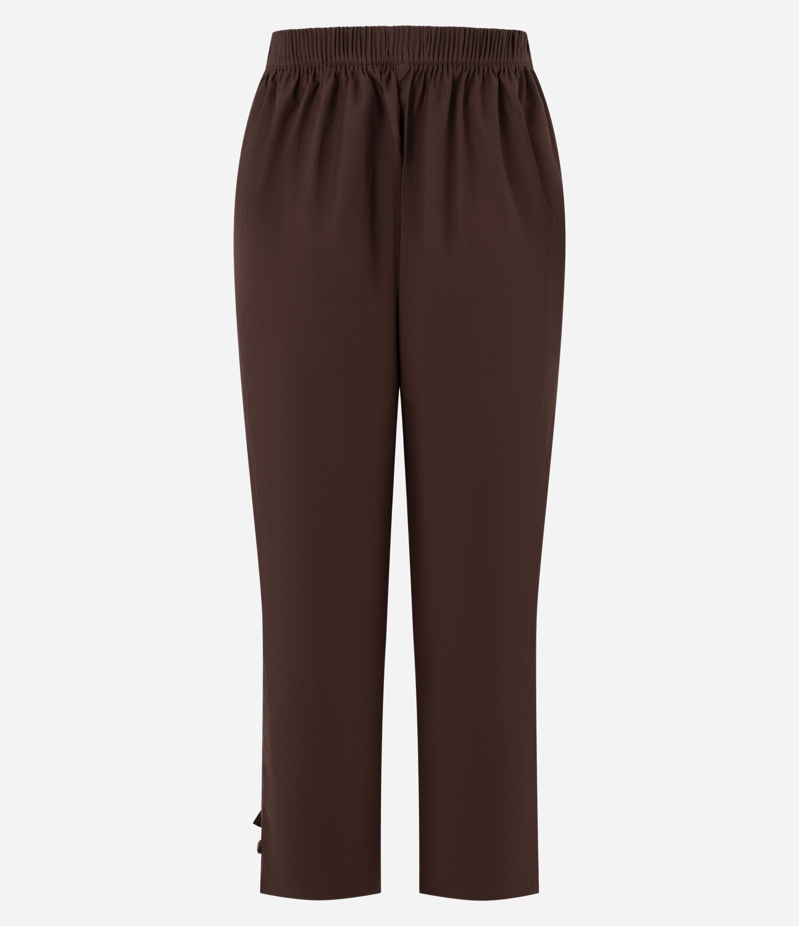 Calça Cenoura em Tricoline com Botão na Barra Marrom 6