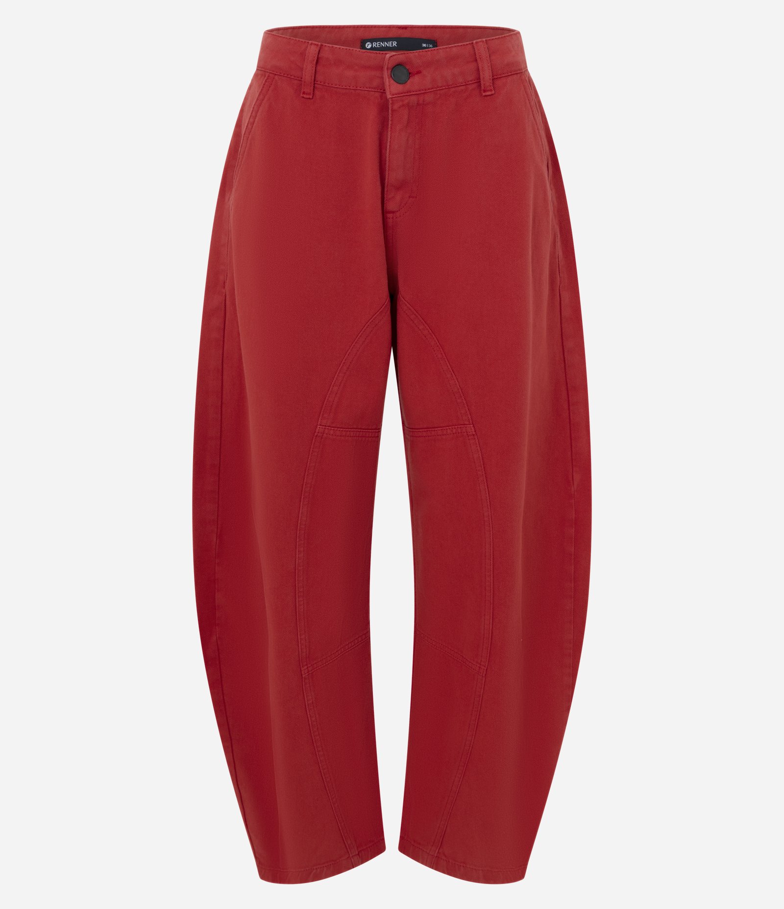 Calça Baggy em Sarja com Cintura Baixa Vermelho 1