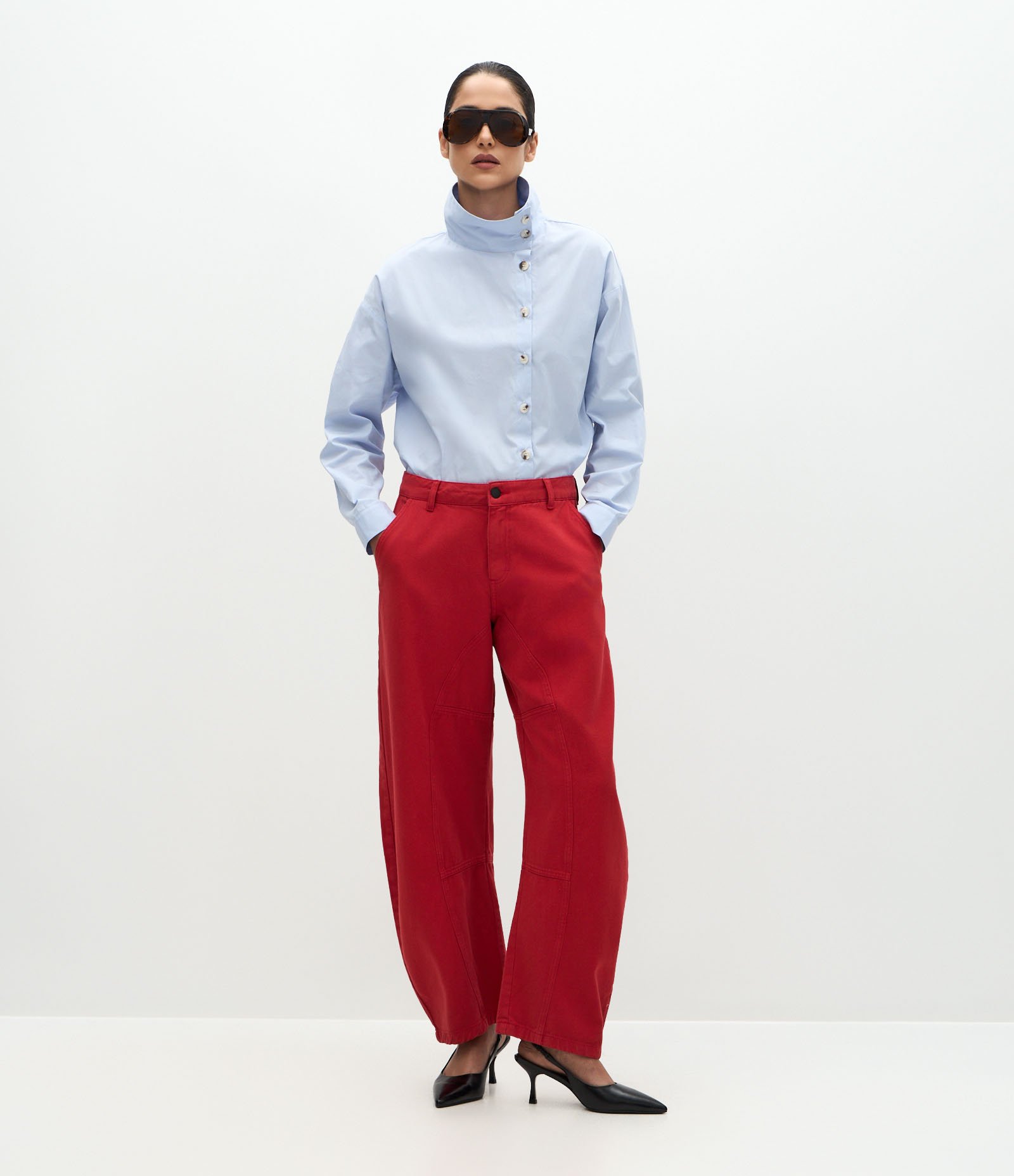 Calça Baggy em Sarja com Cintura Baixa Vermelho 1