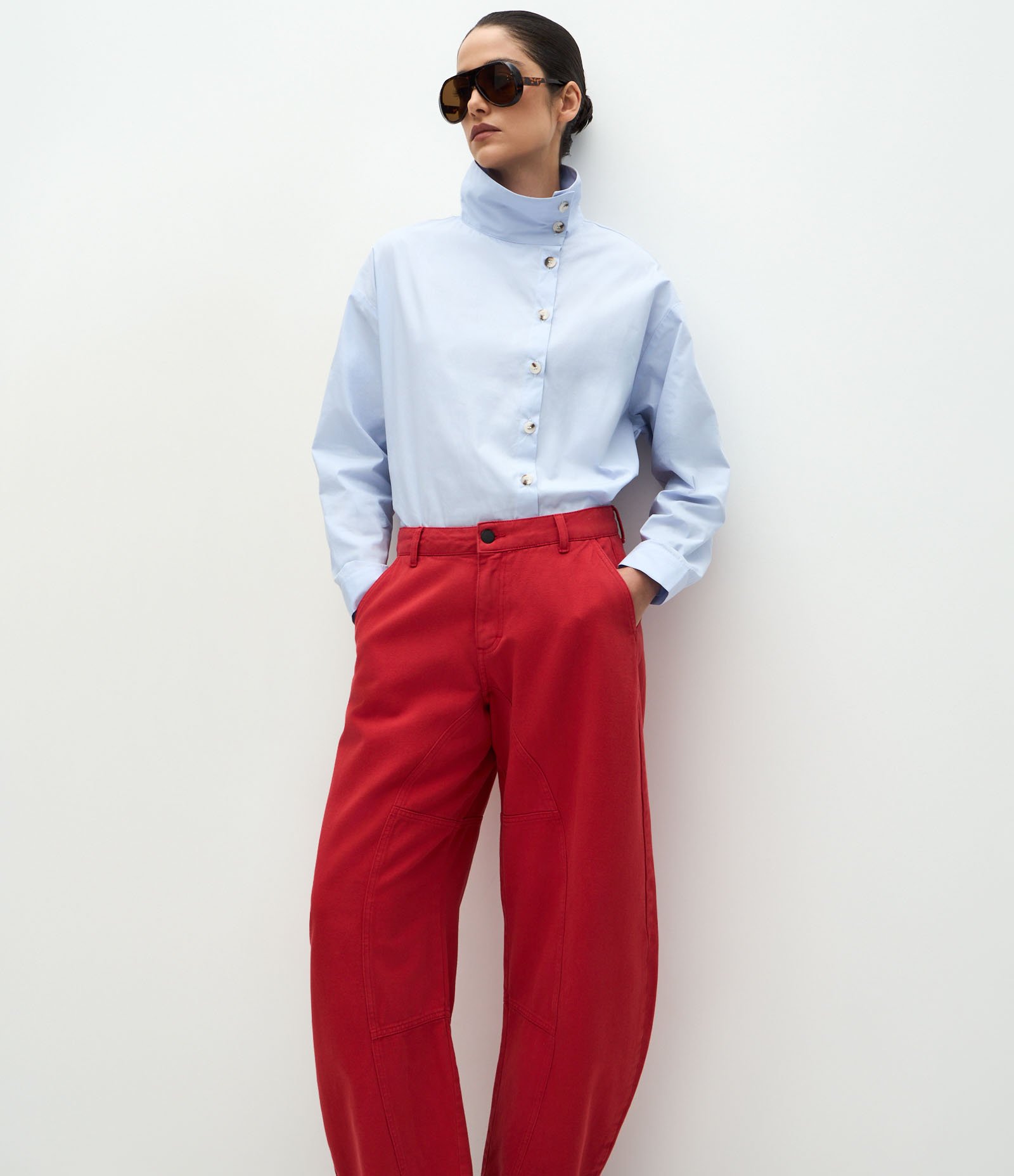 Calça Baggy em Sarja com Cintura Baixa Vermelho 2