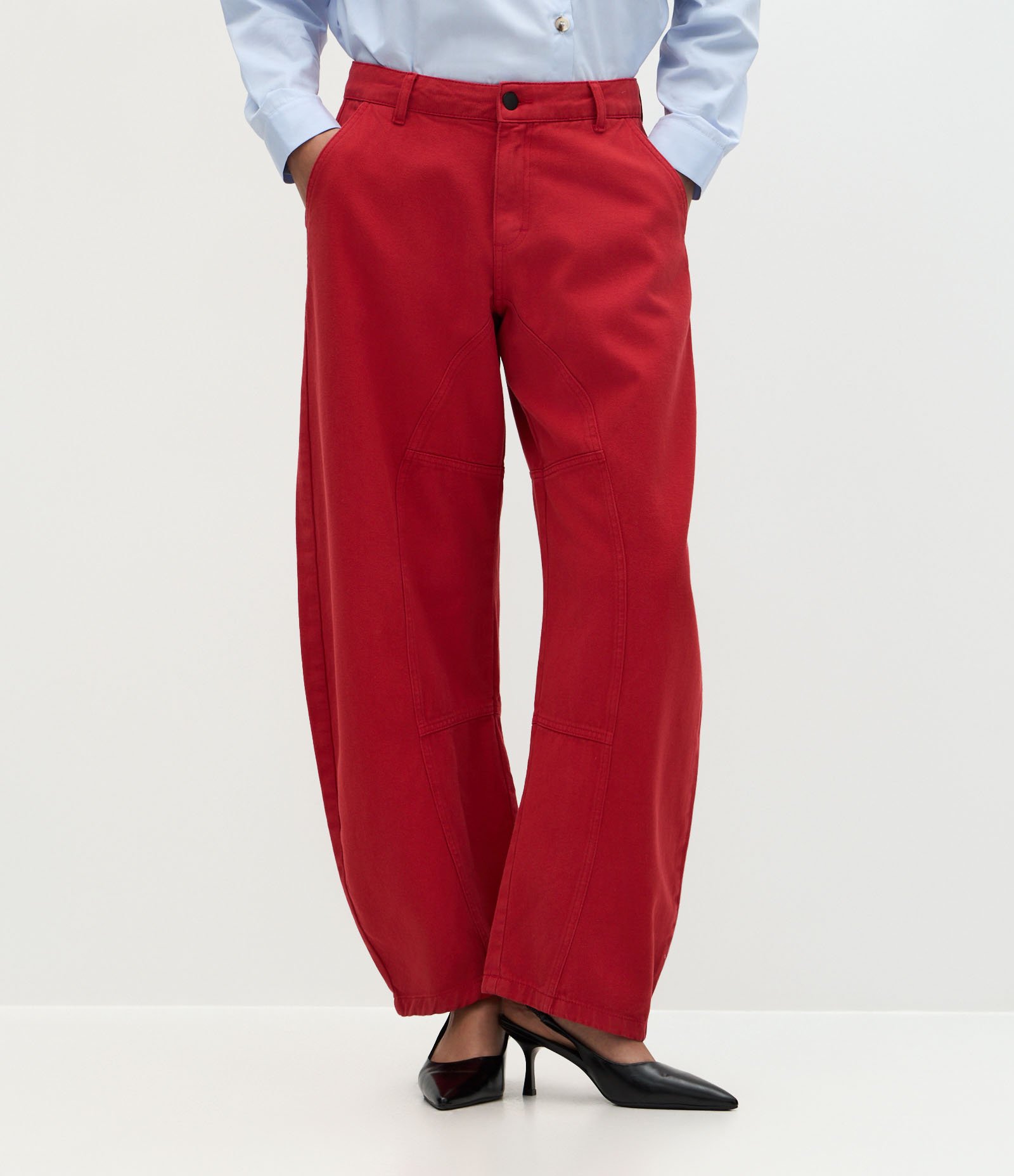 Calça Baggy em Sarja com Cintura Baixa Vermelho 3