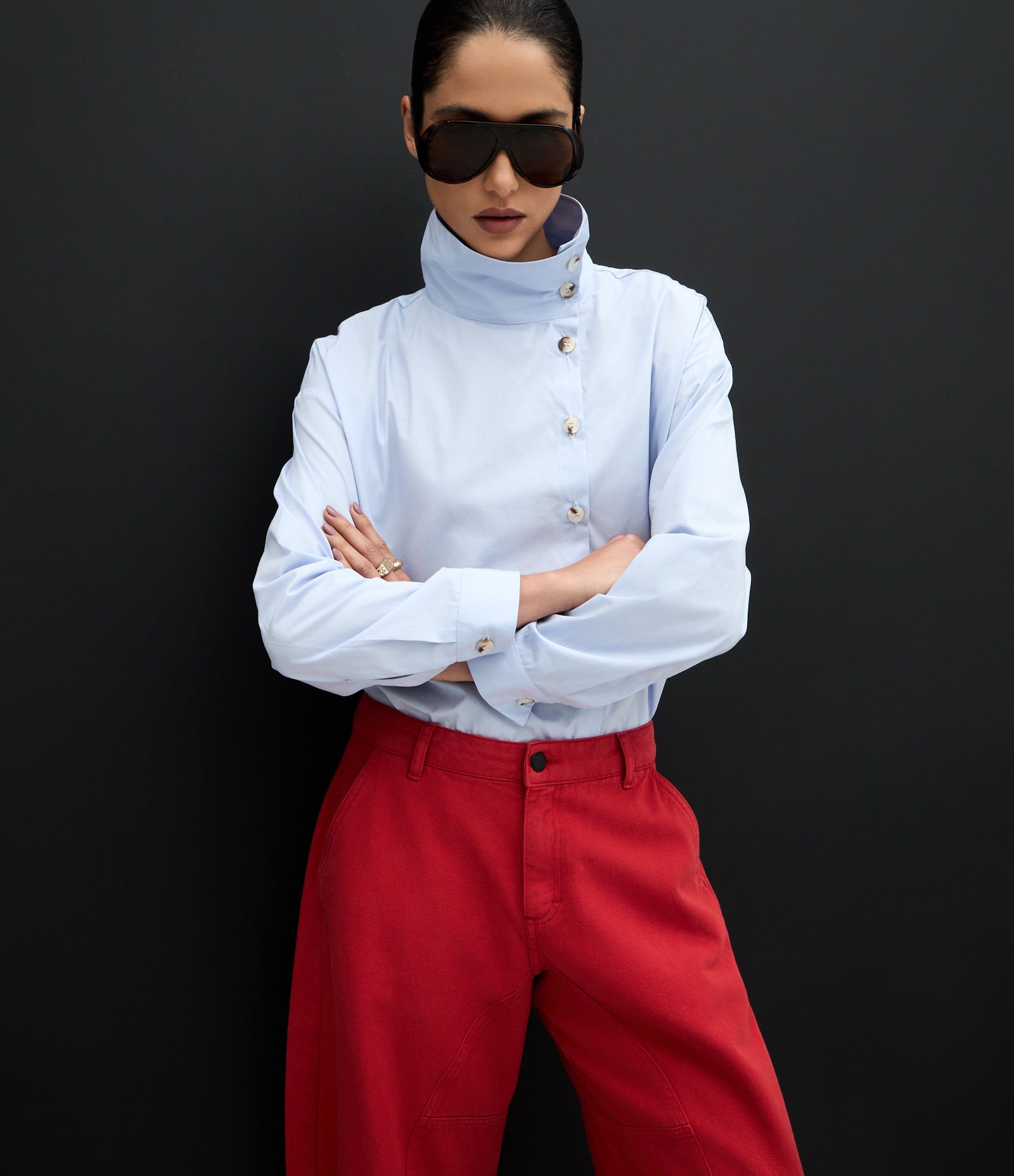 Calça Baggy em Sarja com Cintura Baixa Vermelho 5