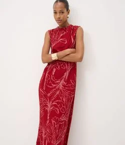 Vestido Midi em Piquet com Estampa Abstrata