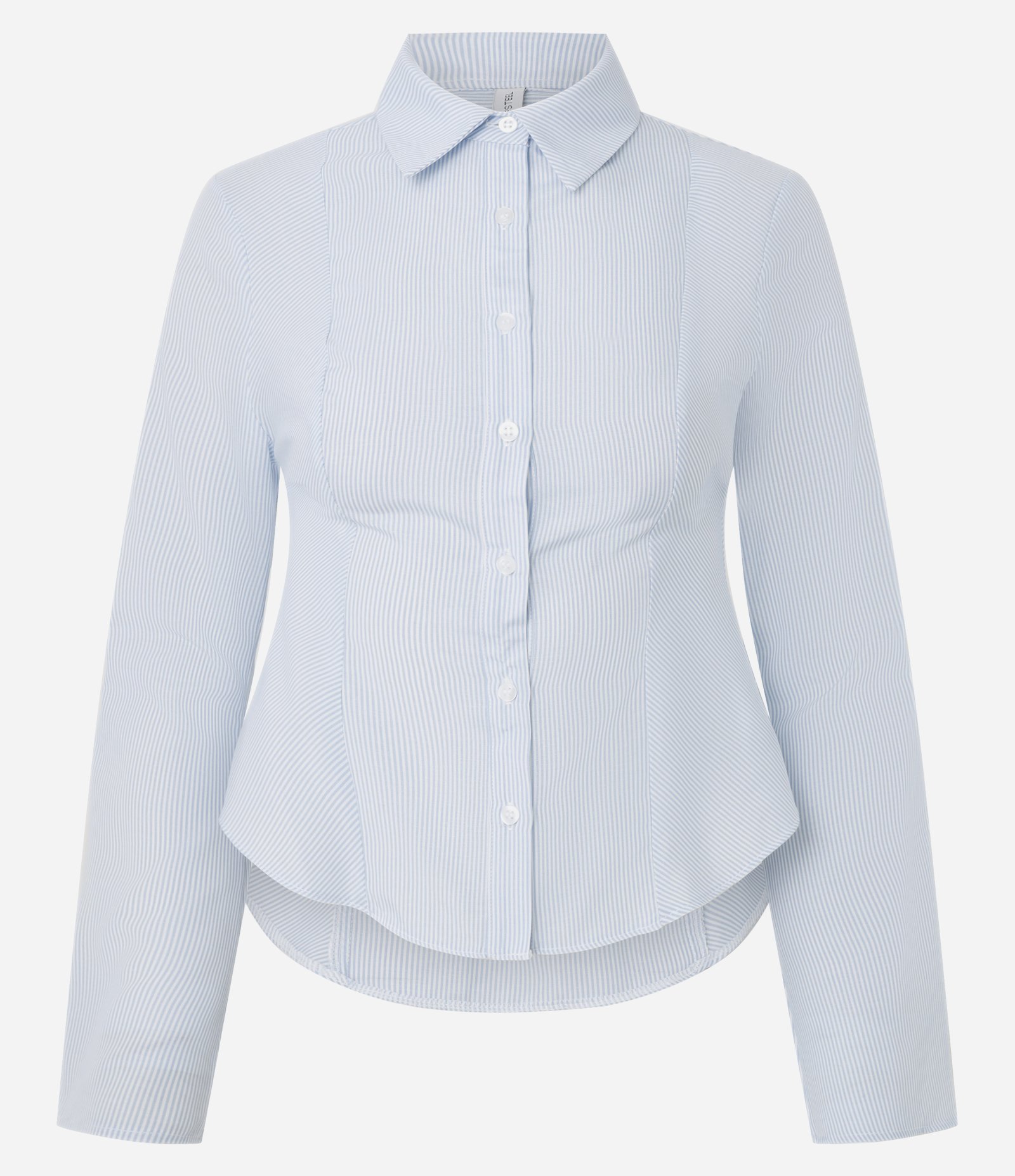 Camisa em Tricoline Listrada com Modelagem Ajustada Azul 5